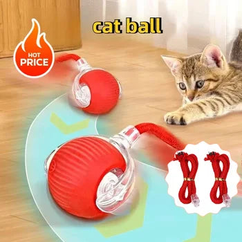 Interactive Cat Ball Toy - 3 Modes, Rechargeable Smart Rolling Ball with Faux Tail