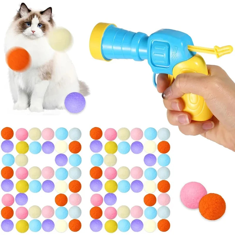 Interactive Cat Toy Launcher - Mini Shooting Gun with Plush Ball for Kittens