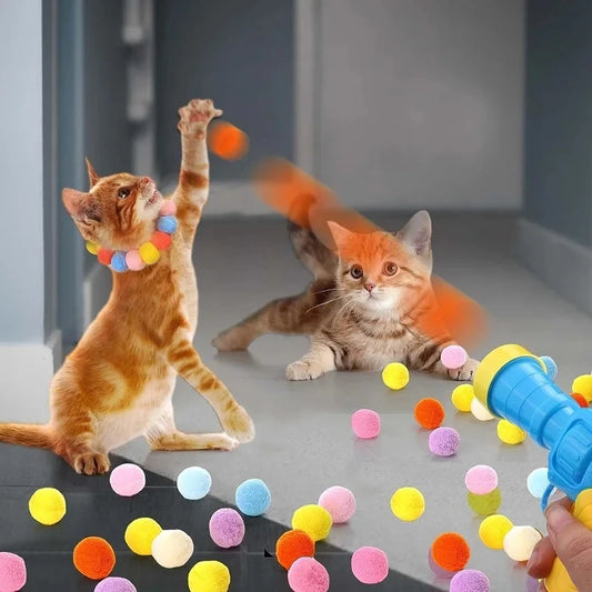 Interactive Cat Toy Launcher - Mini Shooting Gun with Plush Ball for Kittens